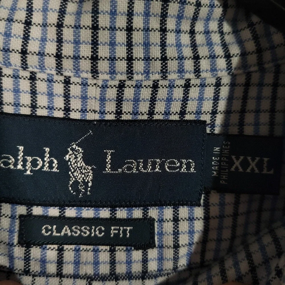 Vintage Polo‎ Ralph Lauren Button Up Shirt Mens XXL Oxford Classic Fit Blue Grid
